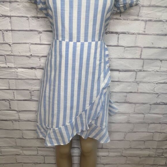 J.Crew Women's Blue White Striped Short Sleeve Wrap Dress Size 14 - Picture 3 of 10